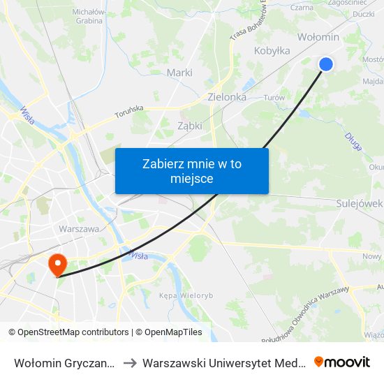 Wołomin Gryczana 02 to Warszawski Uniwersytet Medyczny map