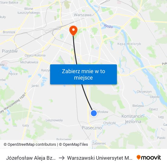 Józefosław Aleja Bzów 02 to Warszawski Uniwersytet Medyczny map