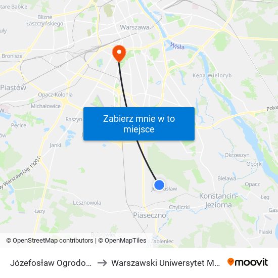 Józefosław Ogrodowa 01 to Warszawski Uniwersytet Medyczny map