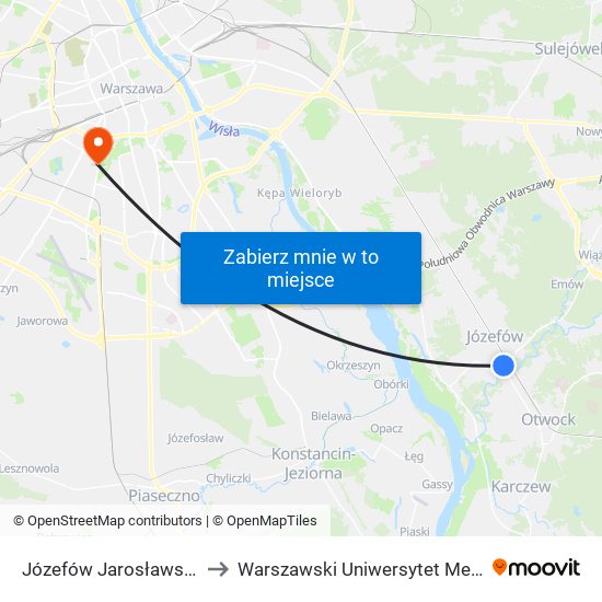 Józefów Jarosławska 01 to Warszawski Uniwersytet Medyczny map