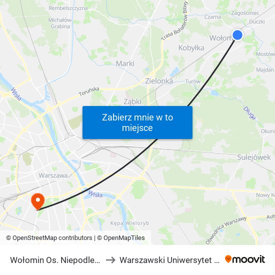 Wołomin Os. Niepodległości 03 to Warszawski Uniwersytet Medyczny map