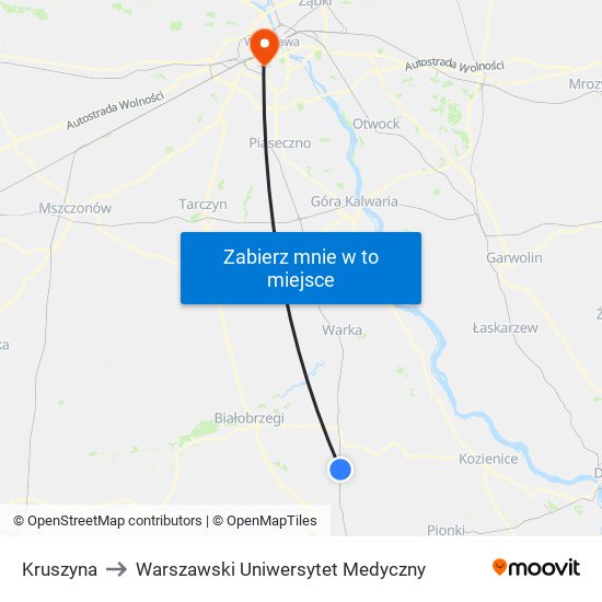 Kruszyna to Warszawski Uniwersytet Medyczny map