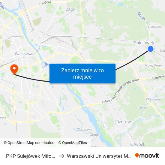 PKP Sulejówek Miłosna 01 to Warszawski Uniwersytet Medyczny map