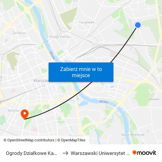 Ogrody Działkowe Kawęczyn 01 to Warszawski Uniwersytet Medyczny map