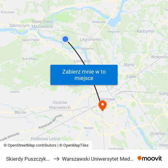 Skierdy Puszczyka to Warszawski Uniwersytet Medyczny map