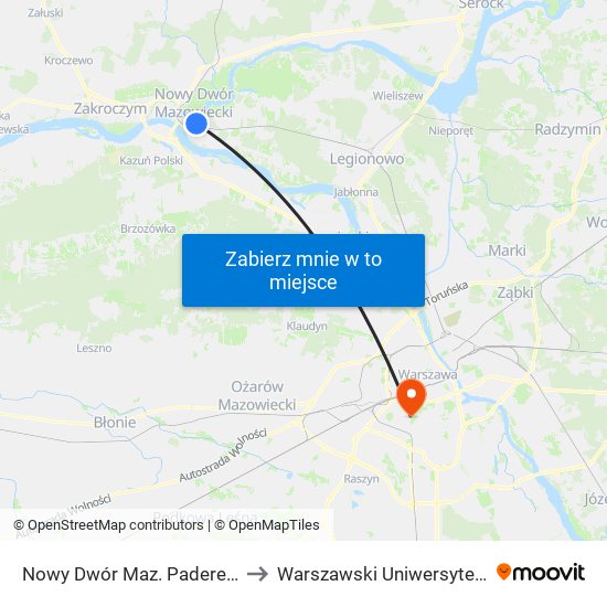 Nowy Dwór Maz. Paderewskiego 01 to Warszawski Uniwersytet Medyczny map