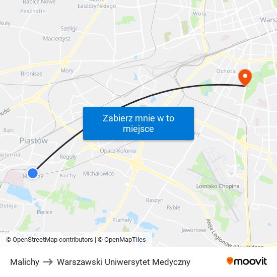 Malichy to Warszawski Uniwersytet Medyczny map