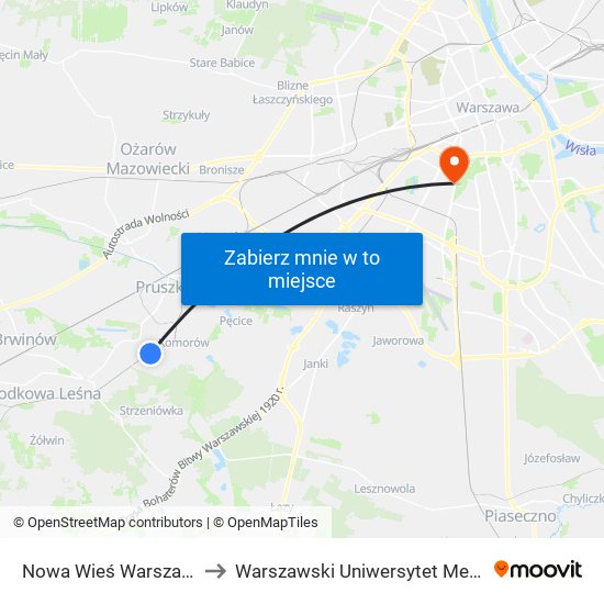 Nowa Wieś Warszawska to Warszawski Uniwersytet Medyczny map