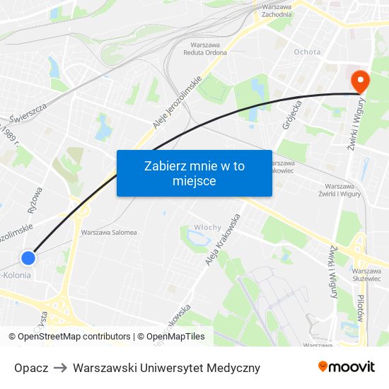 Opacz to Warszawski Uniwersytet Medyczny map