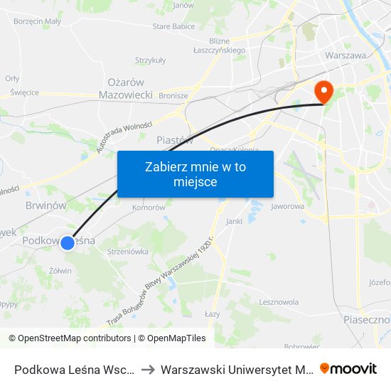 Podkowa Leśna Wschodnia to Warszawski Uniwersytet Medyczny map