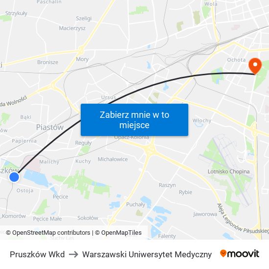 Pruszków Wkd to Warszawski Uniwersytet Medyczny map