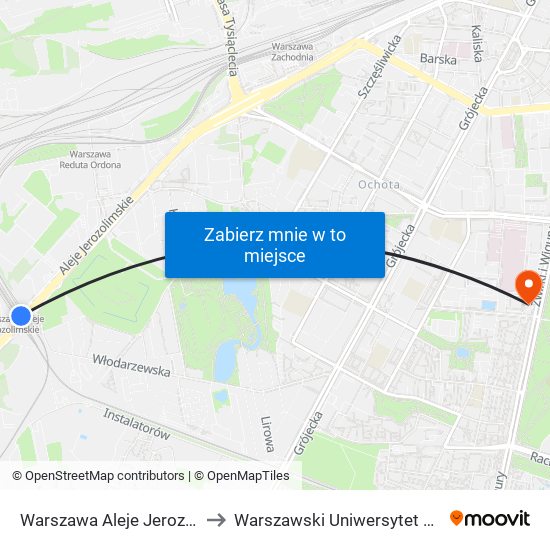 Warszawa Aleje Jerozolimskie to Warszawski Uniwersytet Medyczny map