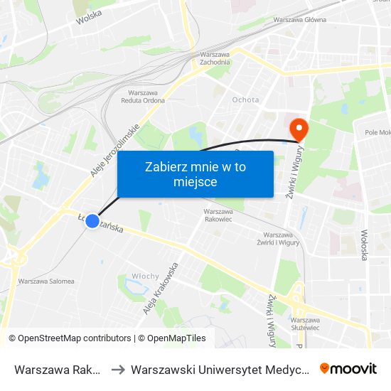 Warszawa Raków to Warszawski Uniwersytet Medyczny map