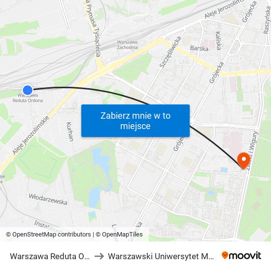 Warszawa Reduta Ordona to Warszawski Uniwersytet Medyczny map