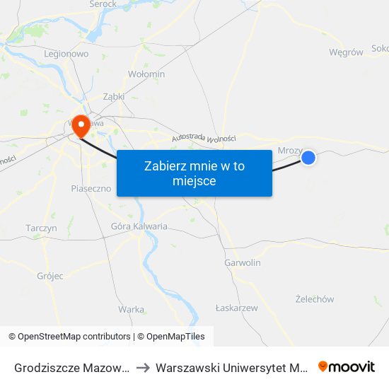 Grodziszcze Mazowieckie to Warszawski Uniwersytet Medyczny map