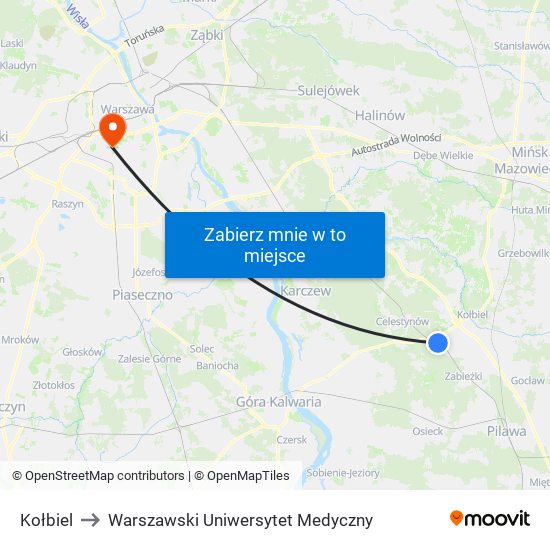 Kołbiel to Warszawski Uniwersytet Medyczny map