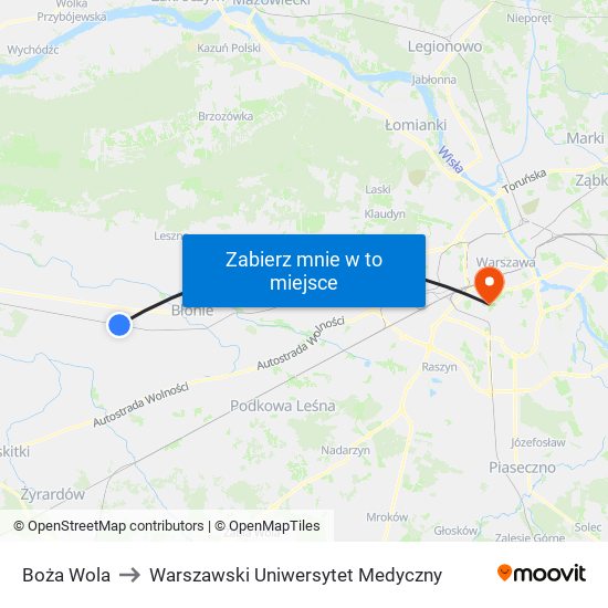 Boża Wola to Warszawski Uniwersytet Medyczny map