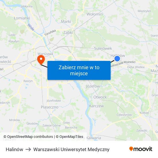 Halinów to Warszawski Uniwersytet Medyczny map