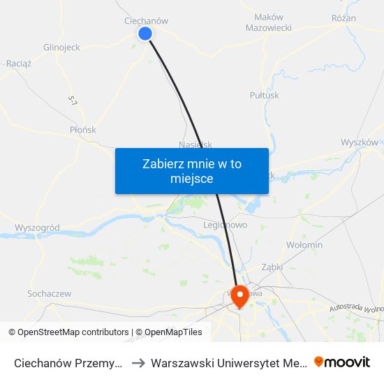 Ciechanów Przemysłowy to Warszawski Uniwersytet Medyczny map