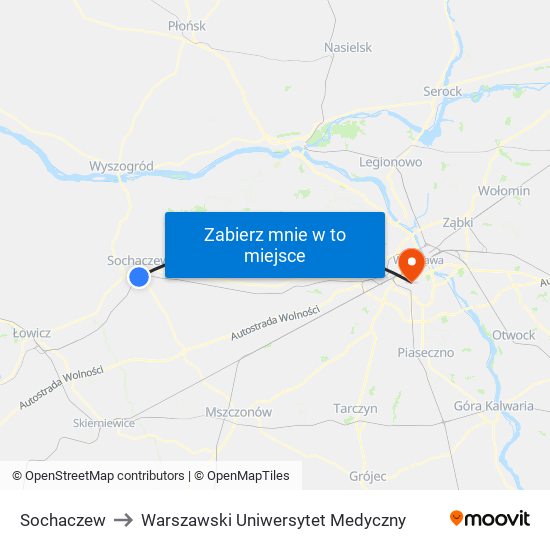 Sochaczew to Warszawski Uniwersytet Medyczny map