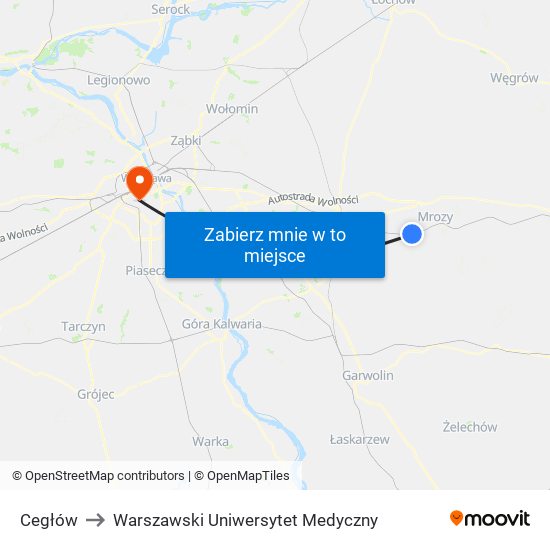 Cegłów to Warszawski Uniwersytet Medyczny map