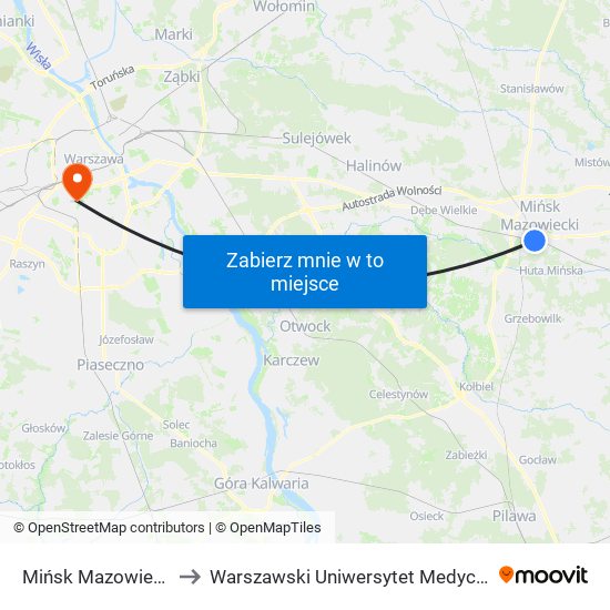 Mińsk Mazowiecki to Warszawski Uniwersytet Medyczny map