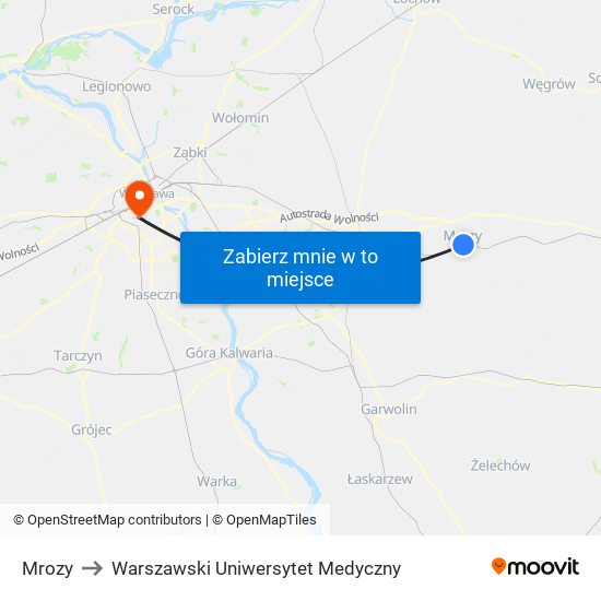 Mrozy to Warszawski Uniwersytet Medyczny map