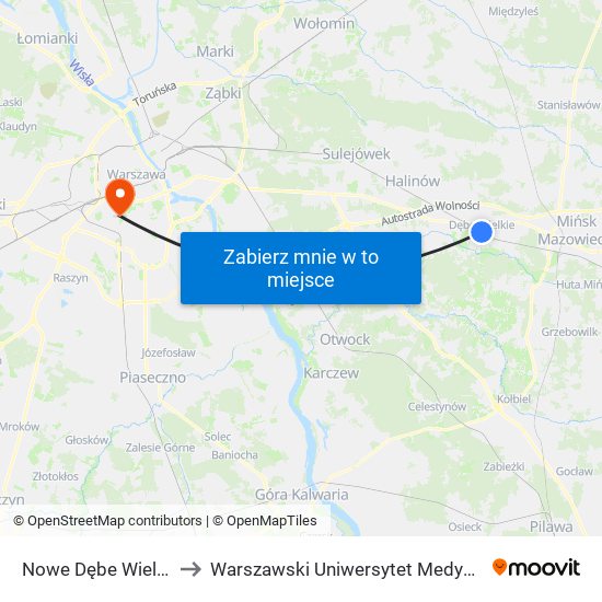 Nowe Dębe Wielkie to Warszawski Uniwersytet Medyczny map