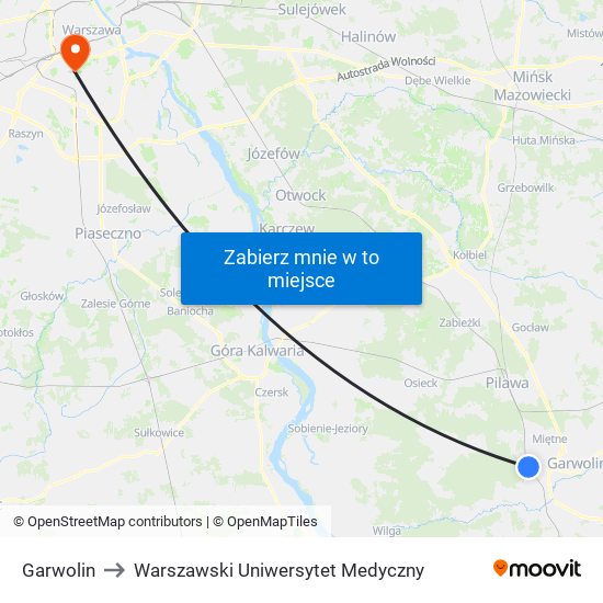 Garwolin to Warszawski Uniwersytet Medyczny map