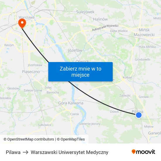 Pilawa to Warszawski Uniwersytet Medyczny map