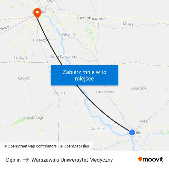 Dęblin to Warszawski Uniwersytet Medyczny map