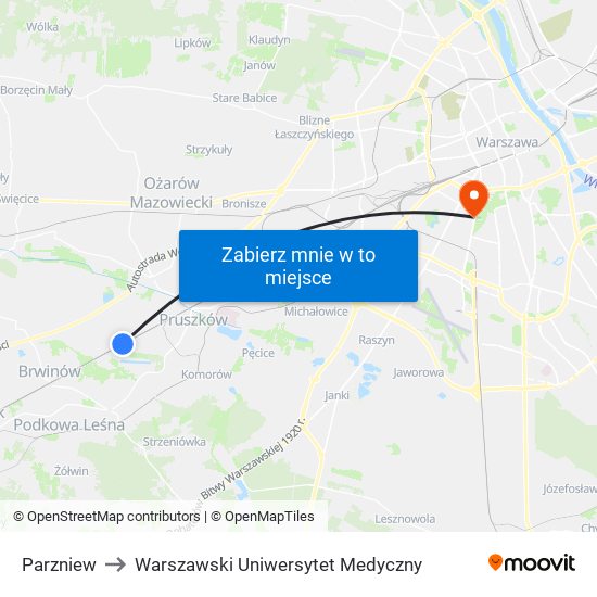 Parzniew to Warszawski Uniwersytet Medyczny map