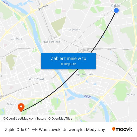 Ząbki Orla 01 to Warszawski Uniwersytet Medyczny map