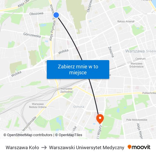 Warszawa Koło to Warszawski Uniwersytet Medyczny map