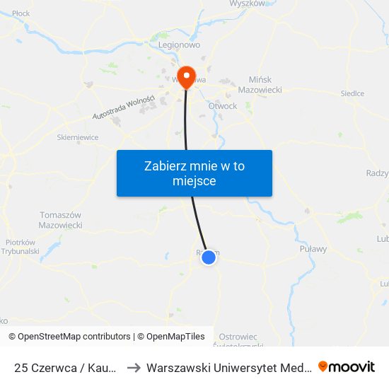 25 Czerwca / Kaufland to Warszawski Uniwersytet Medyczny map