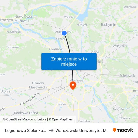 Legionowo Sielankowa 04 to Warszawski Uniwersytet Medyczny map