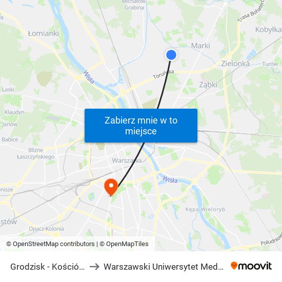 Grodzisk - Kościół 02 to Warszawski Uniwersytet Medyczny map