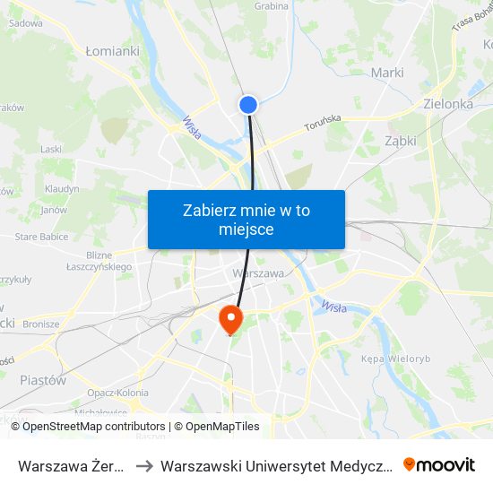 Warszawa Żerań to Warszawski Uniwersytet Medyczny map