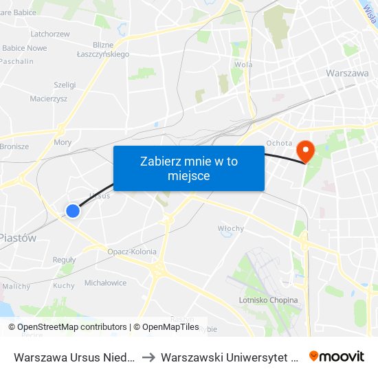 Warszawa Ursus Niedźwiadek to Warszawski Uniwersytet Medyczny map