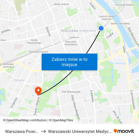 Warszawa Powiśle to Warszawski Uniwersytet Medyczny map