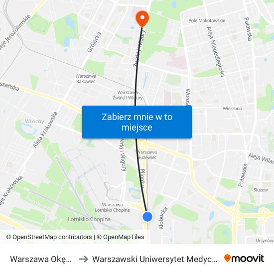 Warszawa Okęcie to Warszawski Uniwersytet Medyczny map