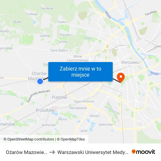 Ożarów Mazowiecki to Warszawski Uniwersytet Medyczny map