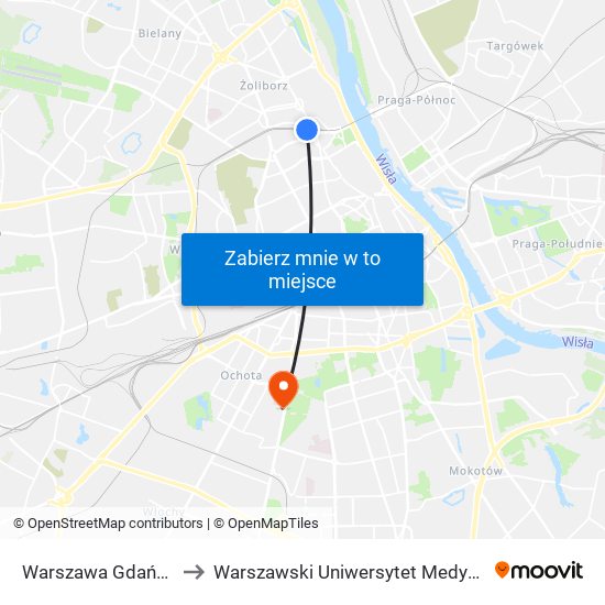 Warszawa Gdańska to Warszawski Uniwersytet Medyczny map