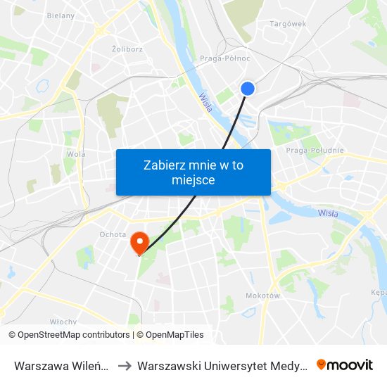 Warszawa Wileńska to Warszawski Uniwersytet Medyczny map