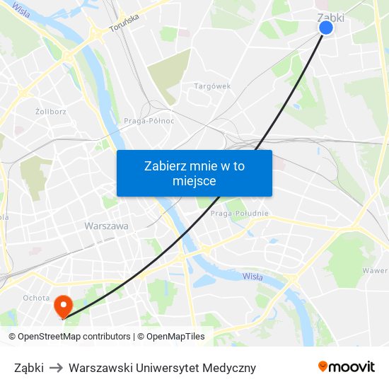 Ząbki to Warszawski Uniwersytet Medyczny map