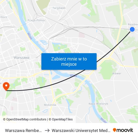 Warszawa Rembertów to Warszawski Uniwersytet Medyczny map