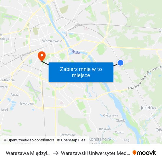 Warszawa Międzylesie to Warszawski Uniwersytet Medyczny map