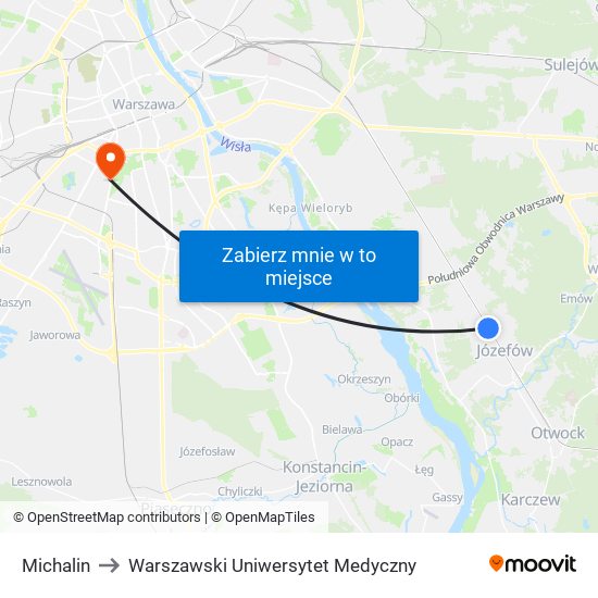 Michalin to Warszawski Uniwersytet Medyczny map