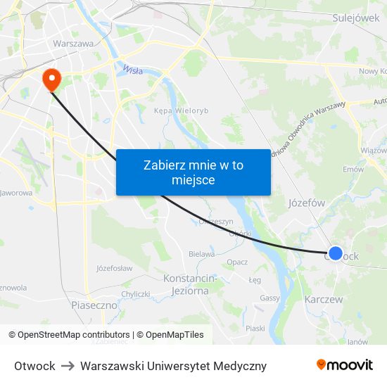 Otwock to Warszawski Uniwersytet Medyczny map