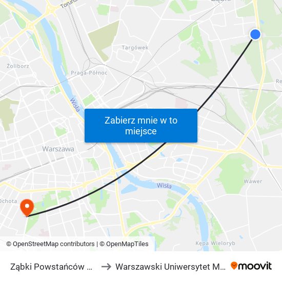 Ząbki Powstańców Park 01 to Warszawski Uniwersytet Medyczny map